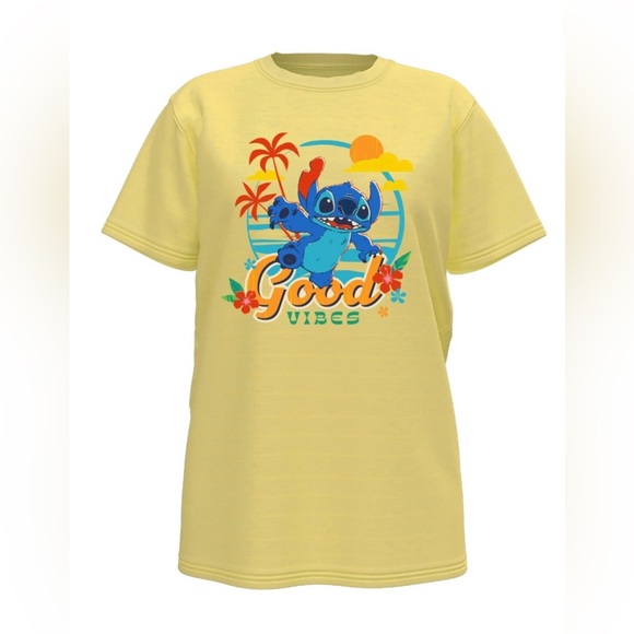 Disney Stitch Good Vibes Graphic Tee with Short Sleeves, Women's - Picture 1 of 7